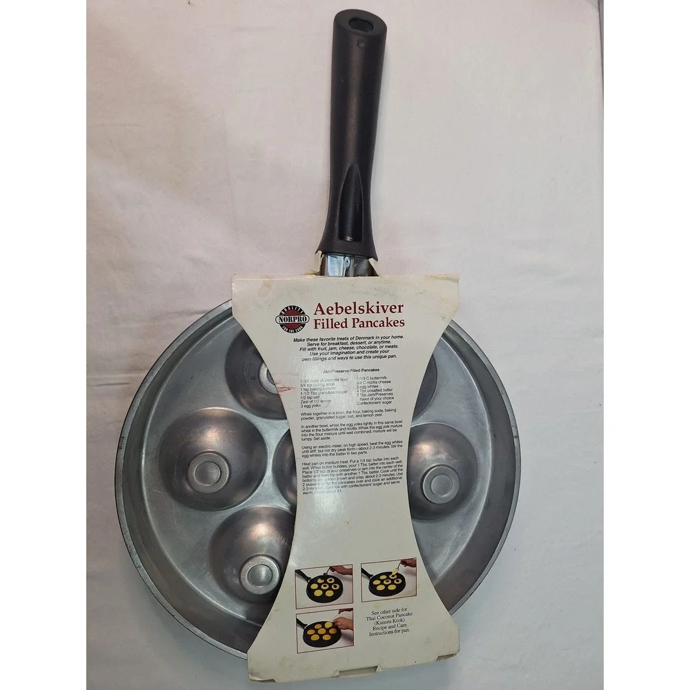 Norpro Aebelskiver Filled Pancake Pan 9in Cast Aluminum Nonstick 7 Wells 3113